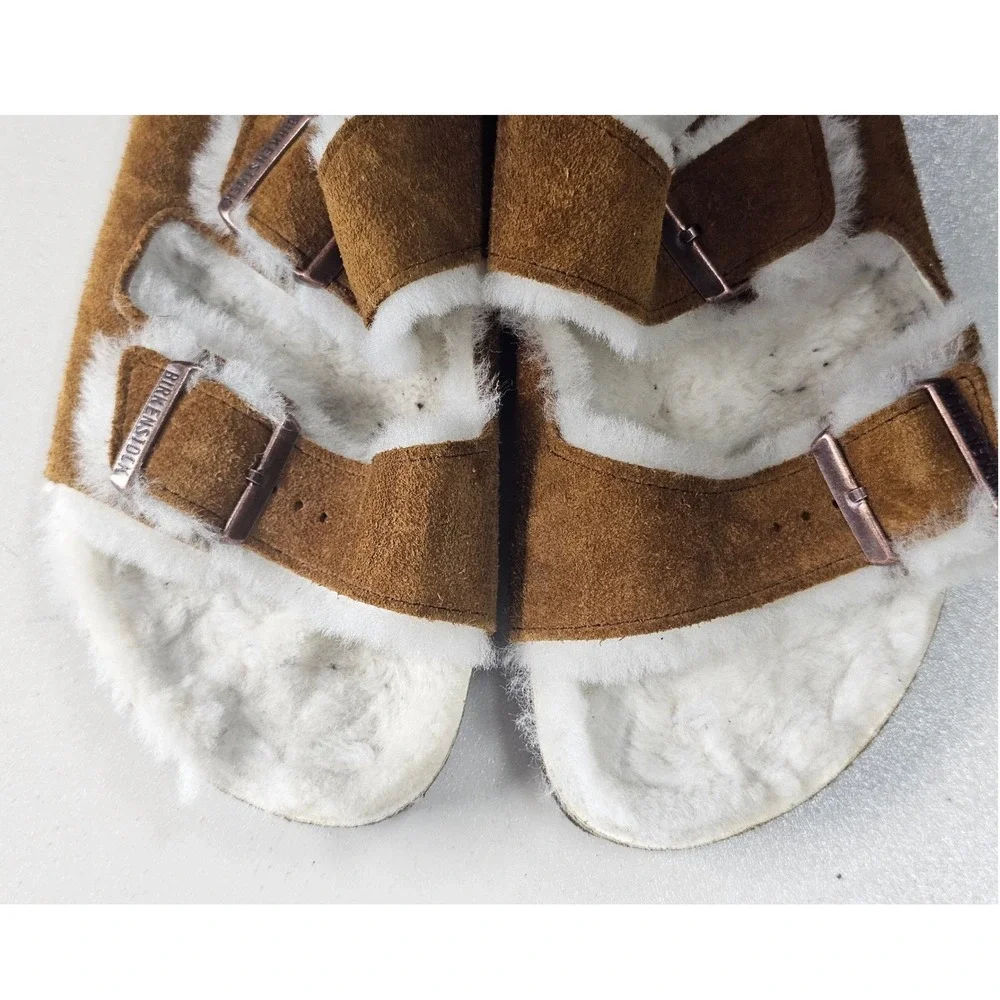 Birkenstock Arizona Shearling Mink Suede Slide Sandals Mens 9 Womens 11 EU 42